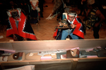 Two members of the Tlingit Nation celebrate the return of the Bear Clan Totem with a traditional dance, October 20, 2003 by Kevin Moloney